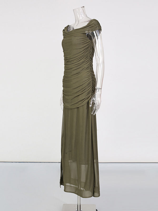 TWOTWINSTYLE Off Shoulder Side Split High Waist Chic Dress