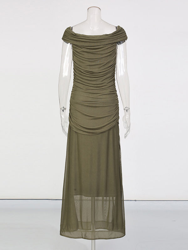 TWOTWINSTYLE Off Shoulder Side Split High Waist Chic Dress
