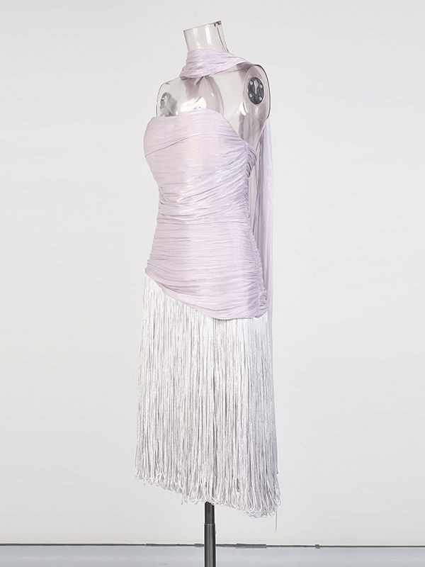 TWOTWINSTYLE Off Shoulder Patchwork Tassel Fashion Dress