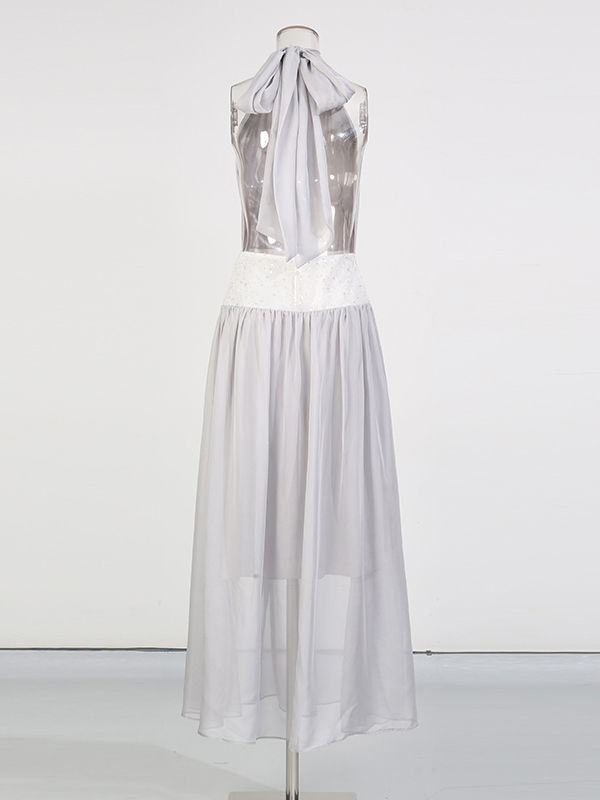 TWOTWINSTYLE Stand Collar Sleeveles Side Split Hollow Out Fashion Dress