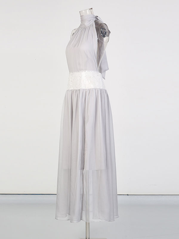 TWOTWINSTYLE Stand Collar Sleeveles Side Split Hollow Out Fashion Dress