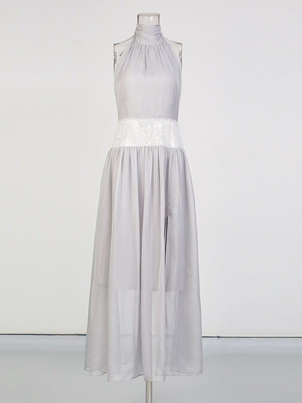 TWOTWINSTYLE Stand Collar Sleeveles Side Split Hollow Out Fashion Dress