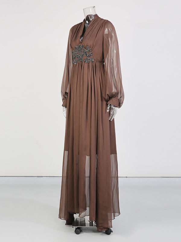 TWOTWINSTYLE V Neck Long Sleeve Spliced Diamond Vintage Dress
