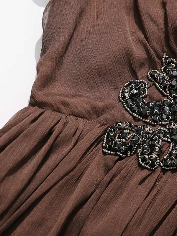 TWOTWINSTYLE V Neck Long Sleeve Spliced Diamond Vintage Dress