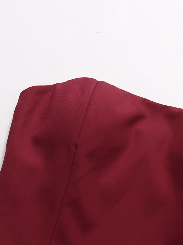 TWOTWINSTYLE Solid Spliced Ruffles Strapless Elegant Dress