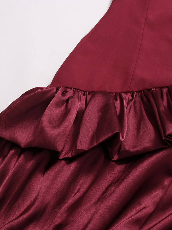TWOTWINSTYLE Solid Spliced Ruffles Strapless Elegant Dress