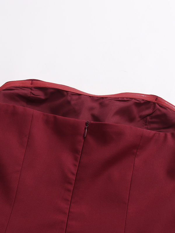 TWOTWINSTYLE Solid Spliced Ruffles Strapless Elegant Dress
