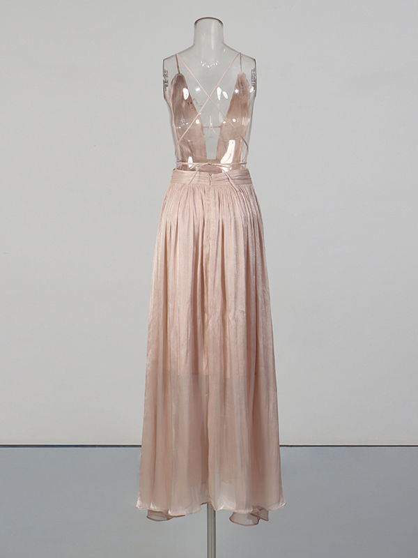 TWOTWINSTYLE V Neck Backless Tunic Designer Maxi Dress