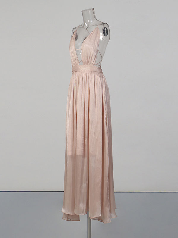 TWOTWINSTYLE V Neck Backless Tunic Designer Maxi Dress