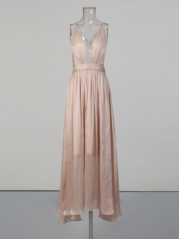 TWOTWINSTYLE V Neck Backless Tunic Designer Maxi Dress