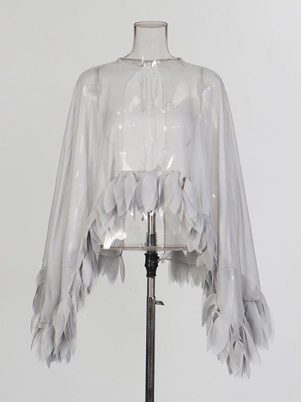 TWOTWINSTYLE Lapel Hem Patchwork Leaf Shaped Decoration Casual Shirt