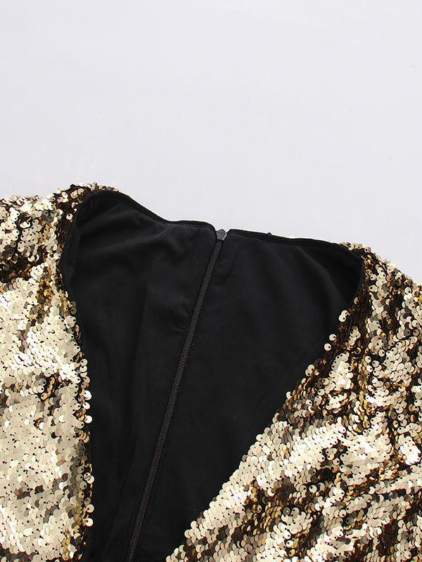 TWOTWINSTYLE V-Neck Sleeveless Spliced Sequins Mini Dress