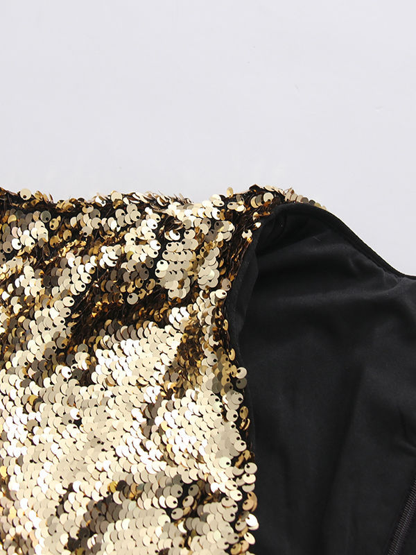 TWOTWINSTYLE V-Neck Sleeveless Spliced Sequins Mini Dress