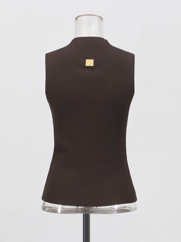 TWOTWINSTYLE Solid Sleeveless Hollow Out Knitting T-shirts