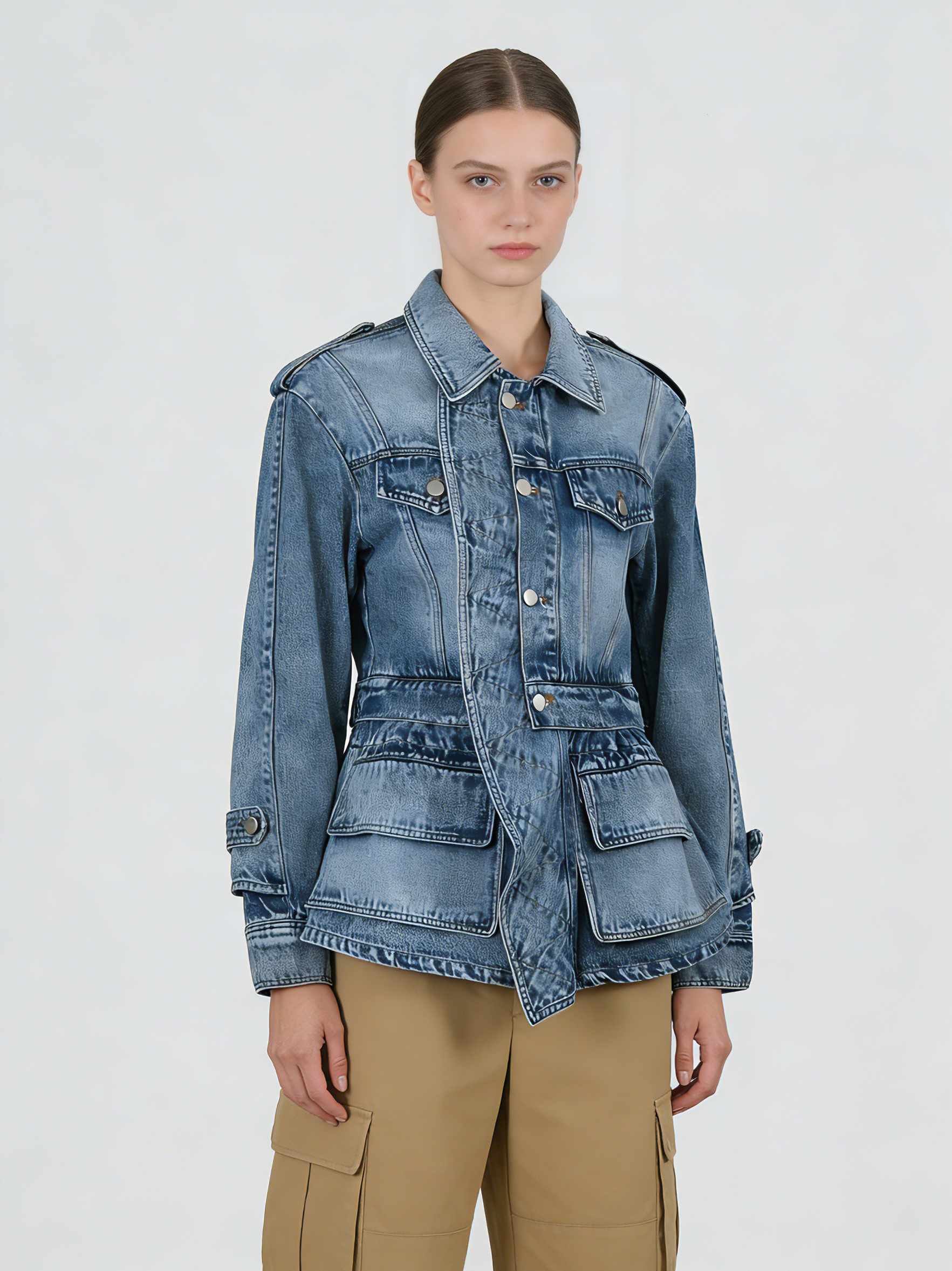 TWOTWINSTYLE Lapel Long Sleeve Designer Denim Coat