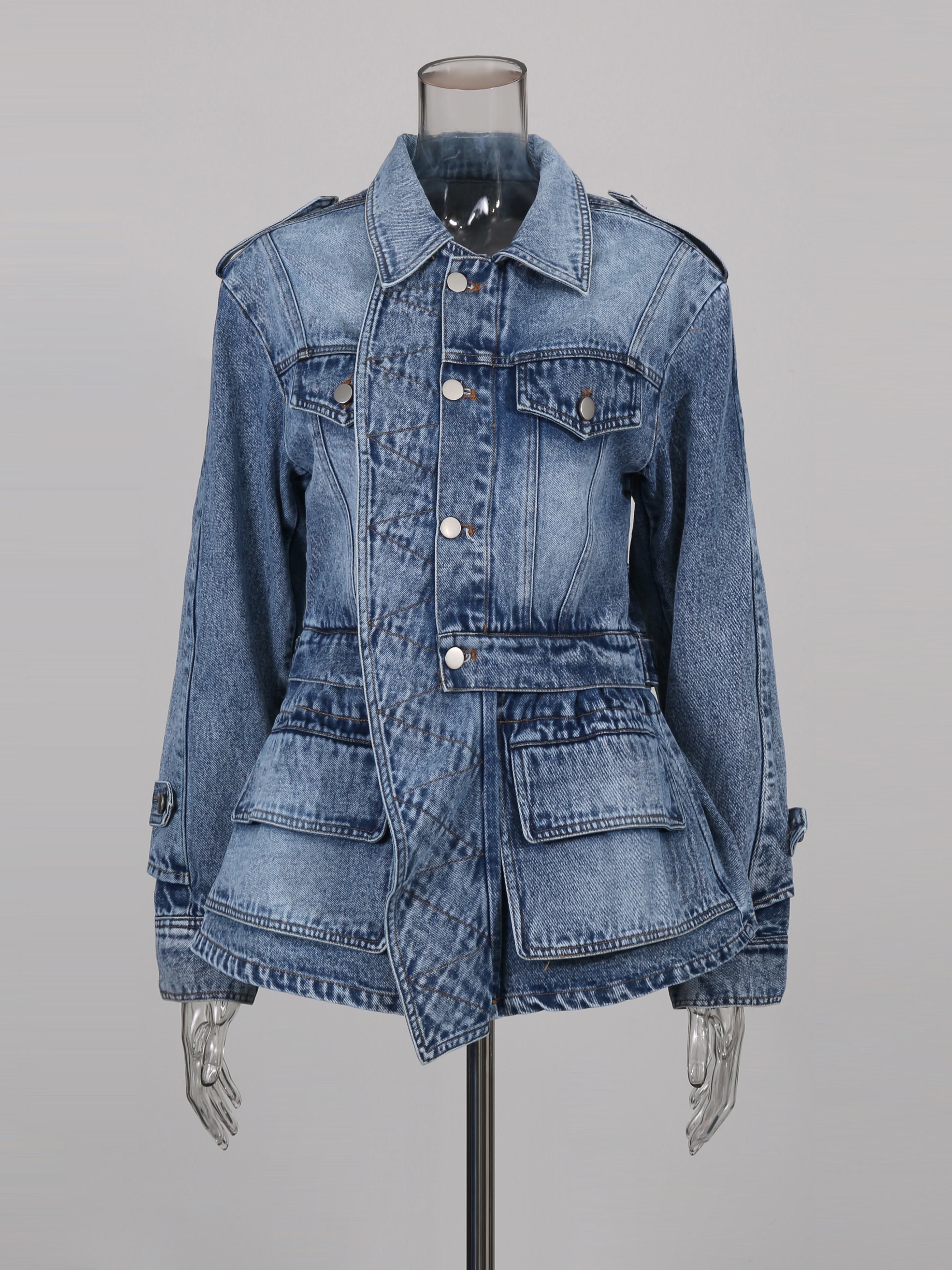 TWOTWINSTYLE Lapel Long Sleeve Designer Denim Coat