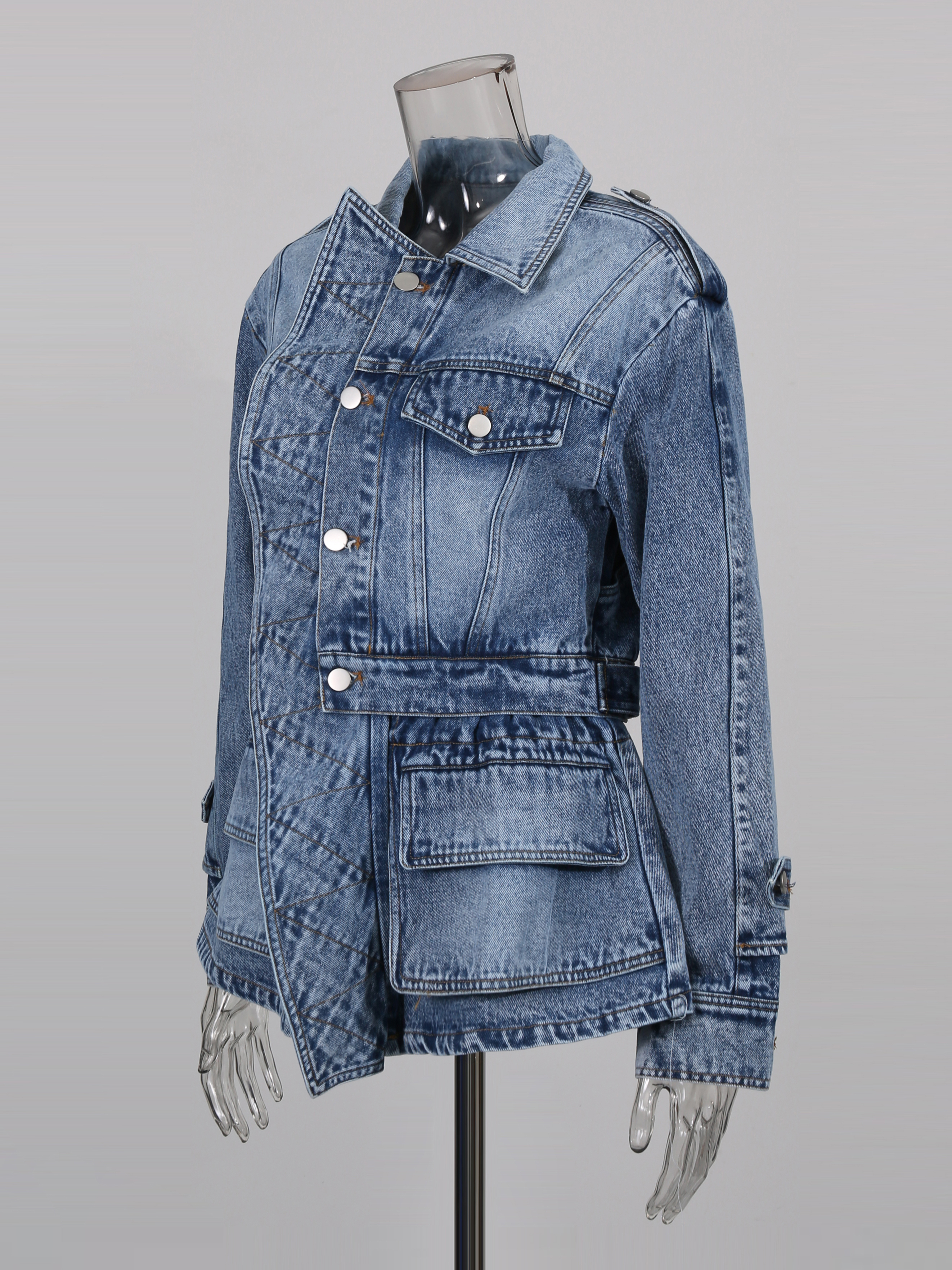 TWOTWINSTYLE Lapel Long Sleeve Designer Denim Coat