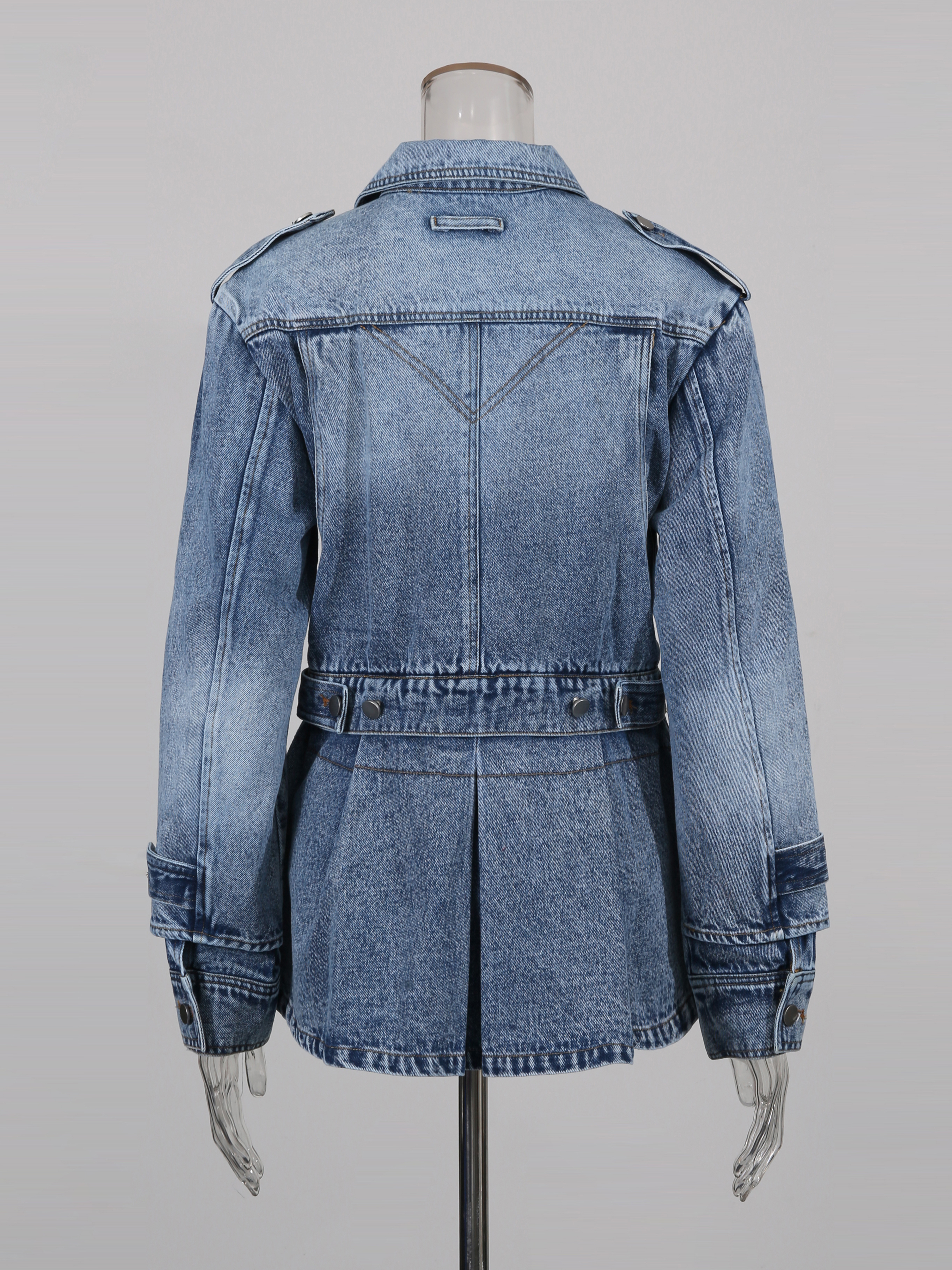 TWOTWINSTYLE Lapel Long Sleeve Designer Denim Coat