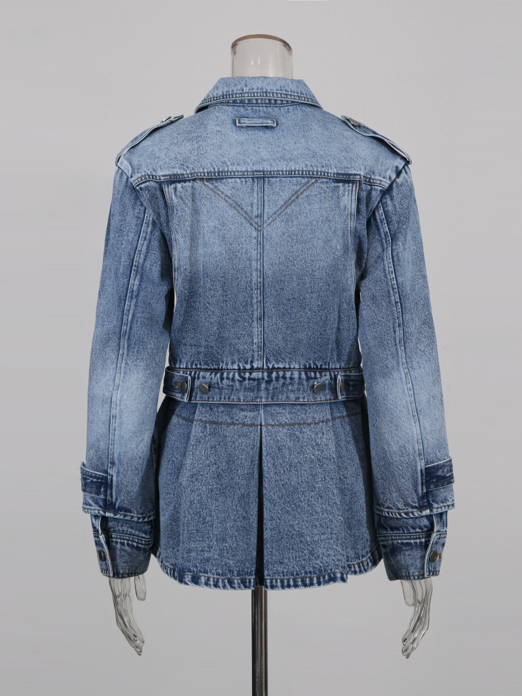 TWOTWINSTYLE Lapel Long Sleeve Designer Denim Coat