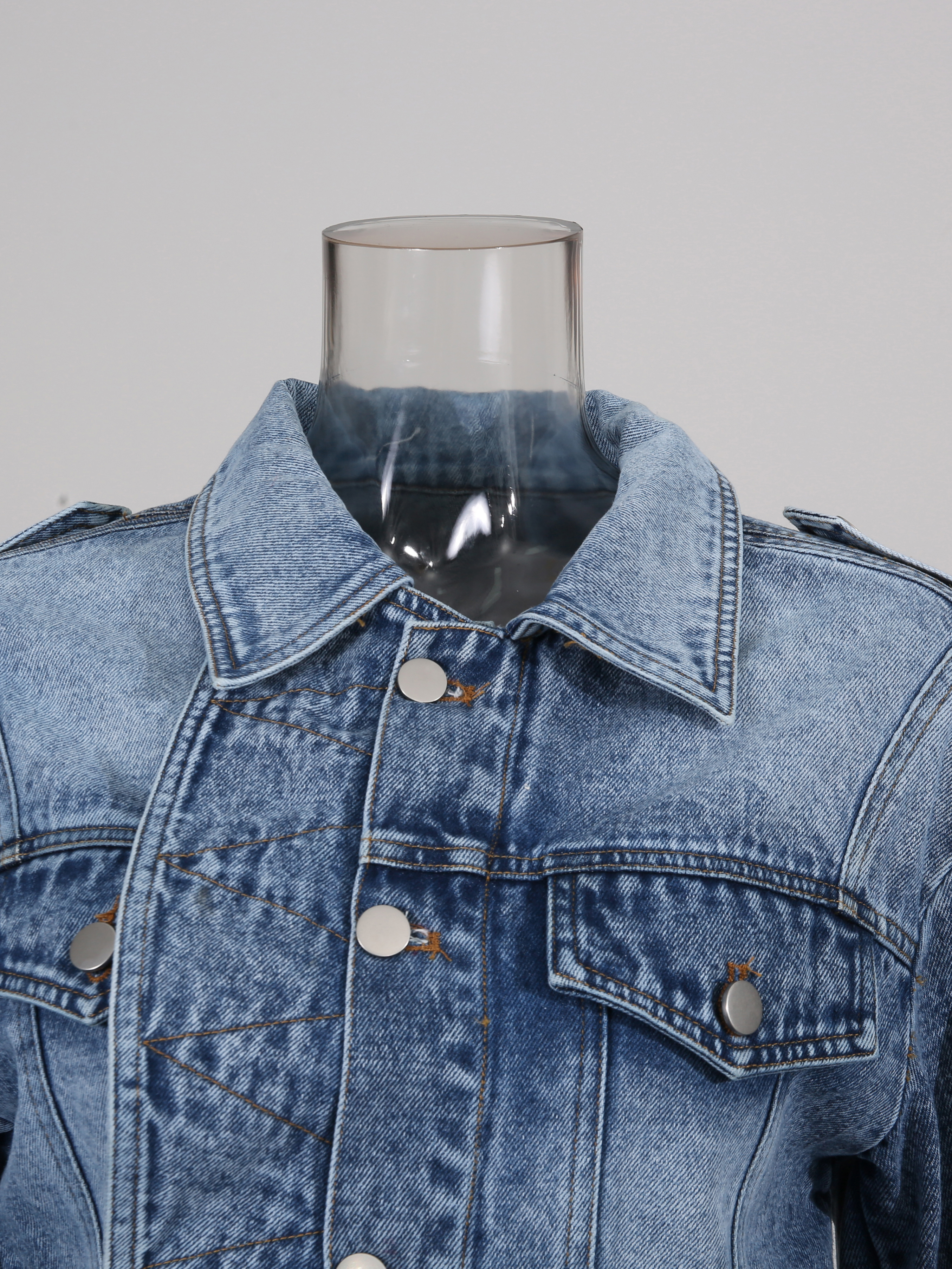 TWOTWINSTYLE Lapel Long Sleeve Designer Denim Coat