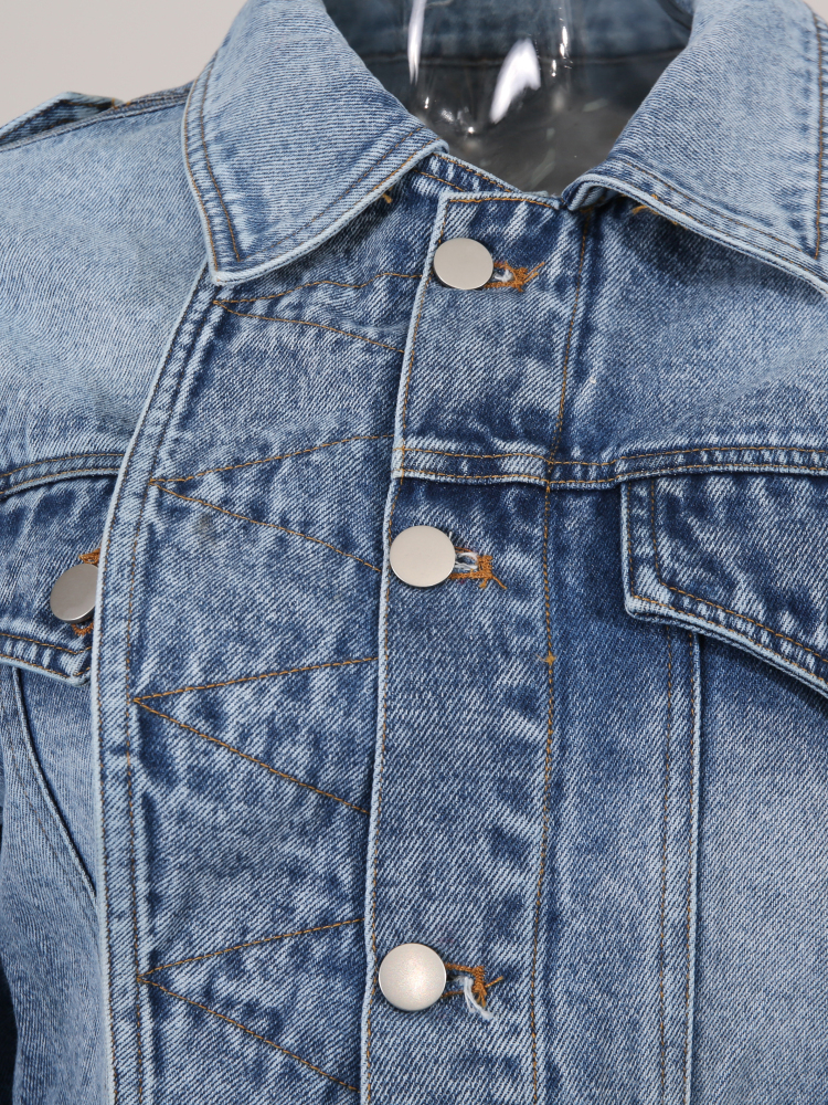 TWOTWINSTYLE Lapel Long Sleeve Designer Denim Coat