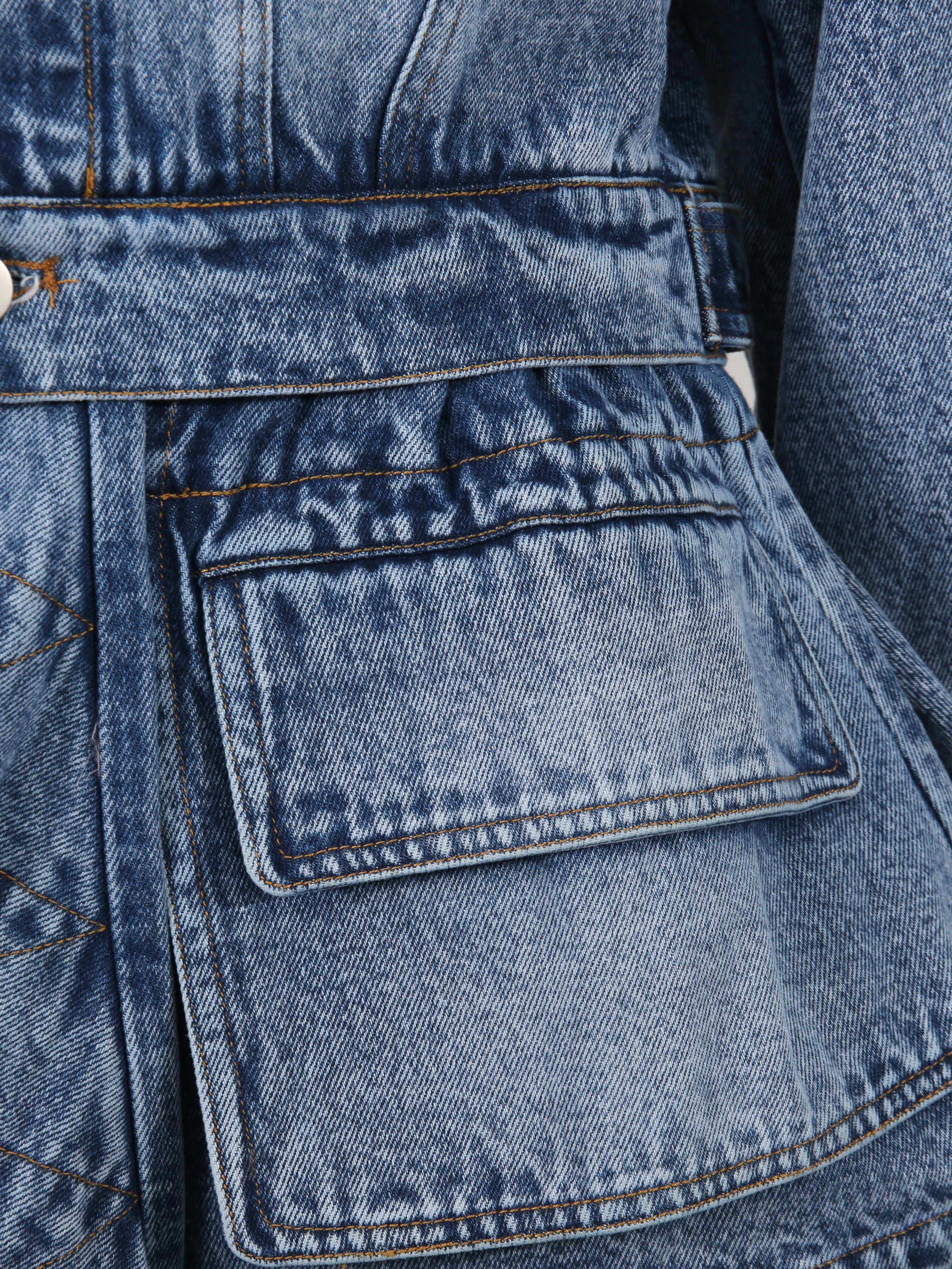 TWOTWINSTYLE Lapel Long Sleeve Designer Denim Coat