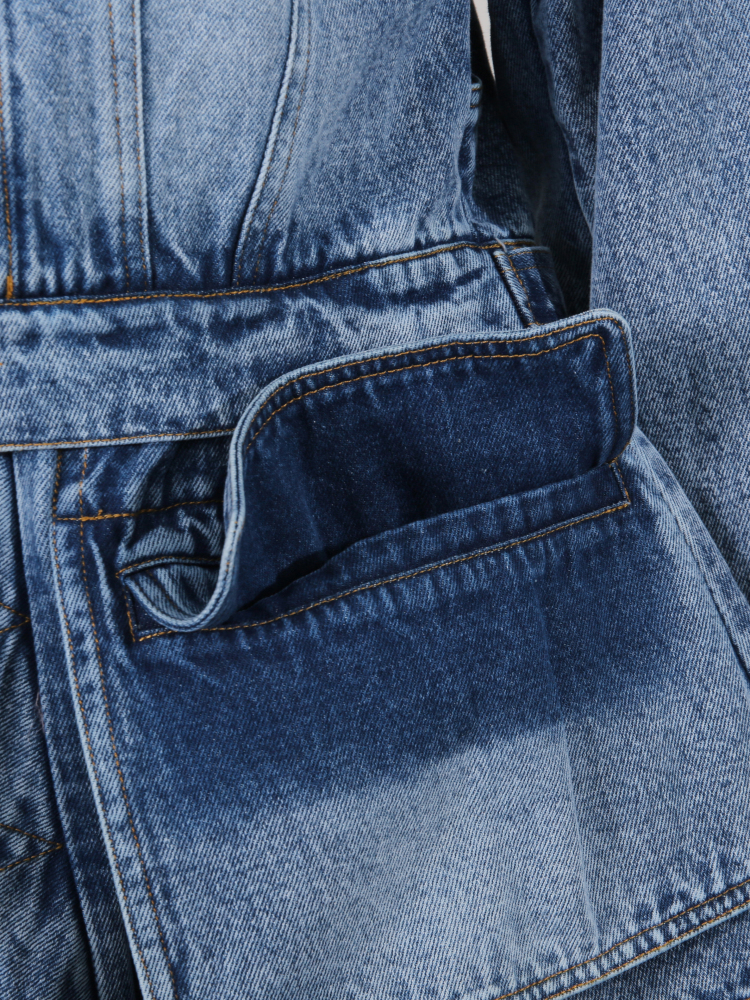 TWOTWINSTYLE Lapel Long Sleeve Designer Denim Coat