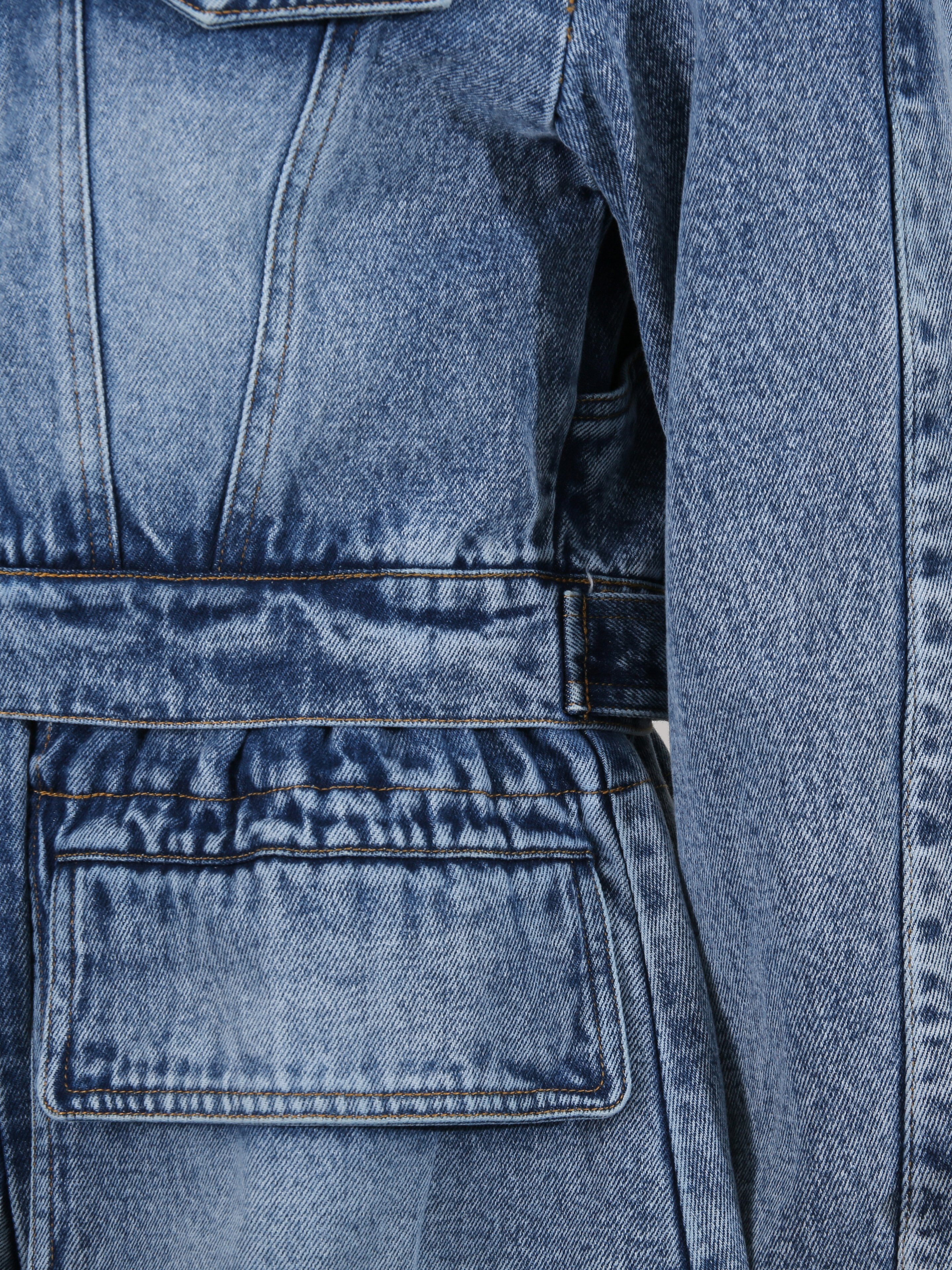 TWOTWINSTYLE Lapel Long Sleeve Designer Denim Coat