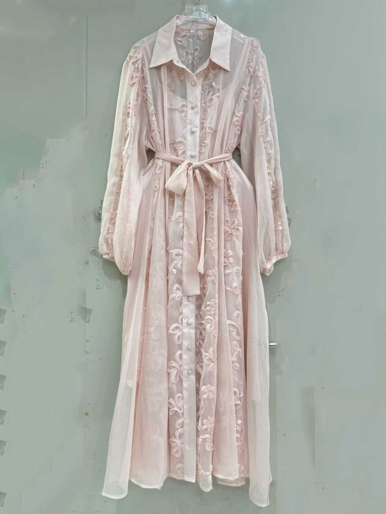 TWOTWINSTYLE Lapel Long Sleeve High Waist Designer Dress