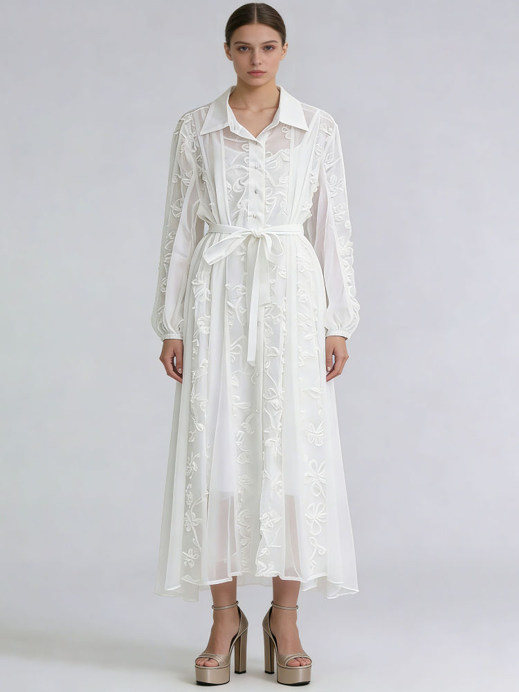 TWOTWINSTYLE Lapel Long Sleeve High Waist Designer Dress
