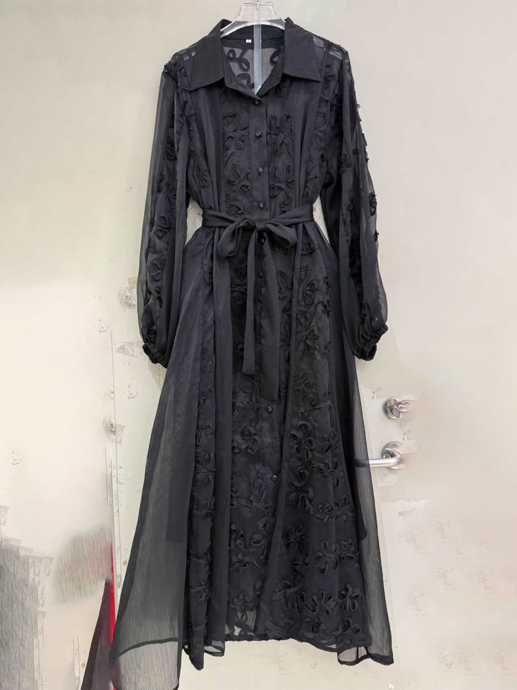 TWOTWINSTYLE Lapel Long Sleeve High Waist Designer Dress