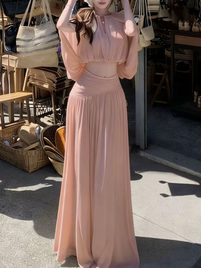 TWOTWINSTYLE Round Neck Sleeveles Crop Top High Waist Designer Dress