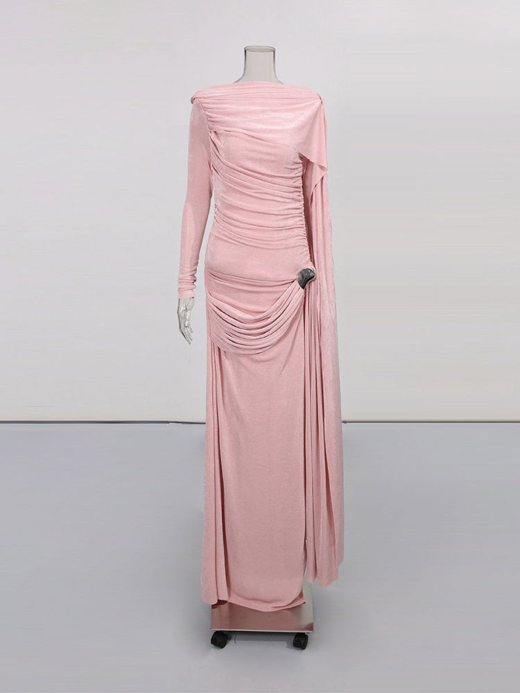 TWOTWINSTYLE Solid Round Neck Patchwork Lace Up Slimming Dress - PINK