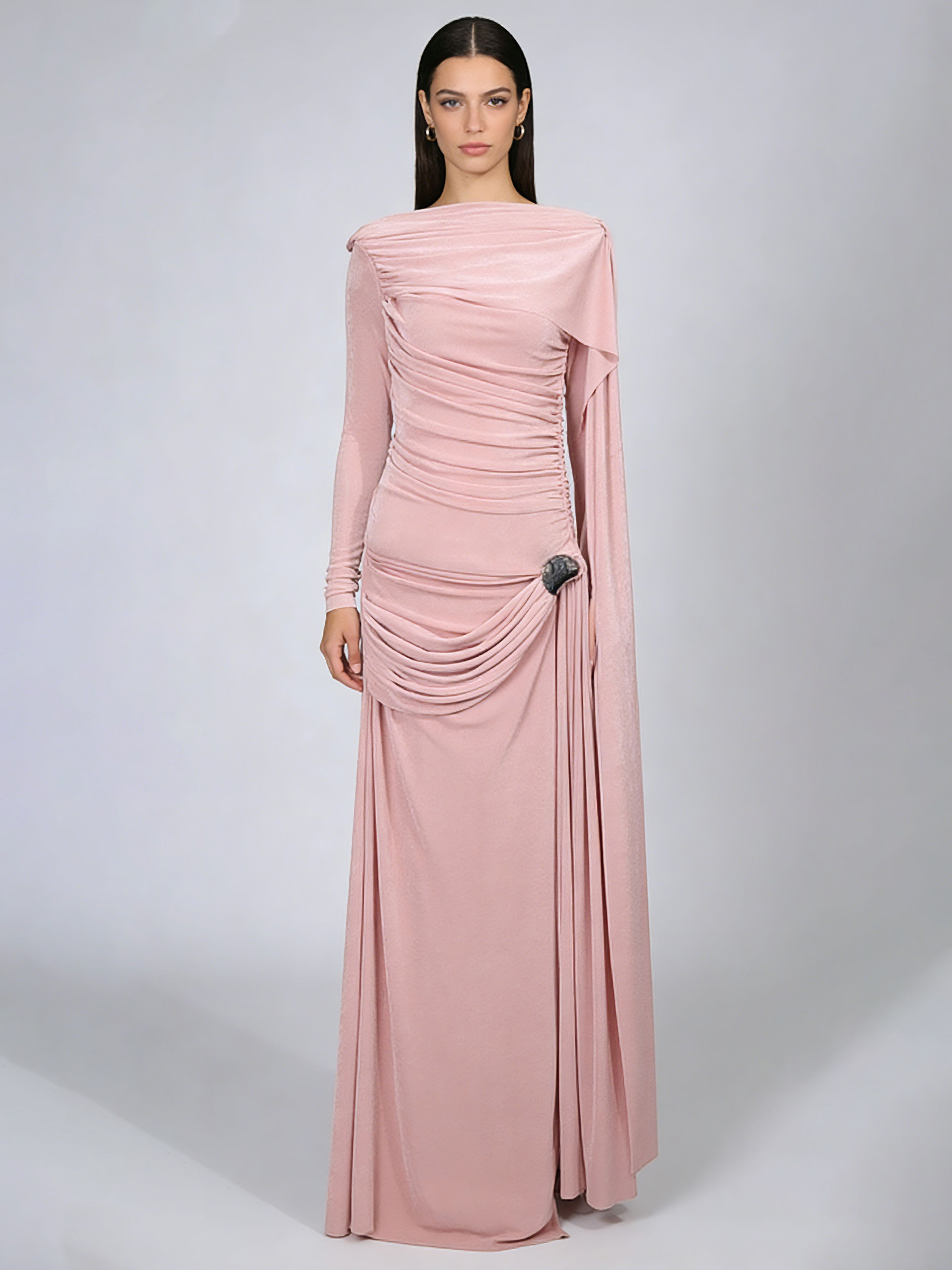TWOTWINSTYLE Solid Round Neck Patchwork Lace Up Slimming Dress - PINK