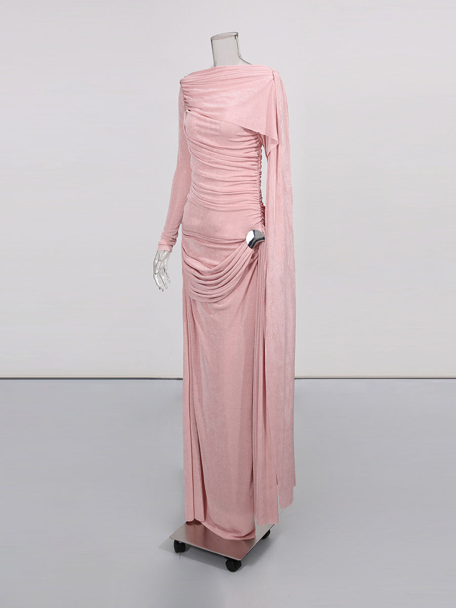 TWOTWINSTYLE Solid Round Neck Patchwork Lace Up Slimming Dress - PINK