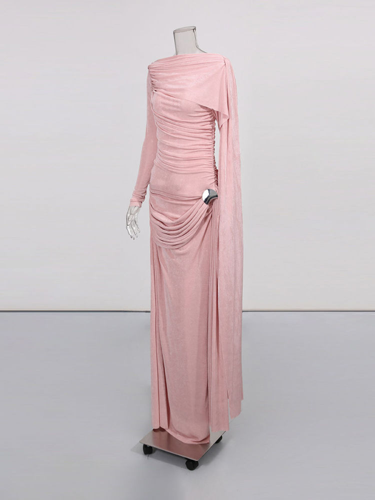 TWOTWINSTYLE Solid Round Neck Patchwork Lace Up Slimming Dress - PINK