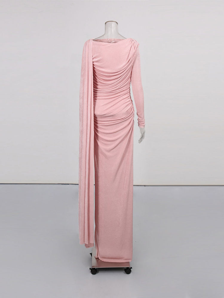 TWOTWINSTYLE Solid Round Neck Patchwork Lace Up Slimming Dress - PINK