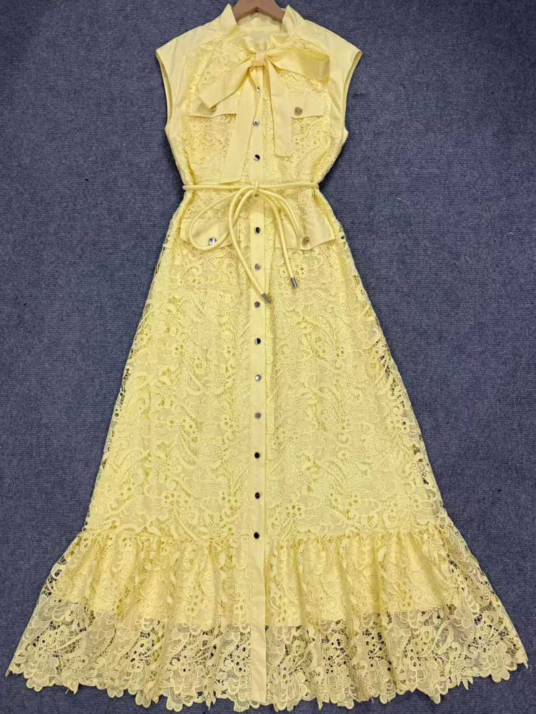 TWOTWINSTYLE Solid Sleeveles Patchwork Bowknot Fashion Dress