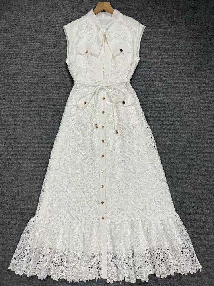 TWOTWINSTYLE Solid Sleeveles Patchwork Bowknot Fashion Dress