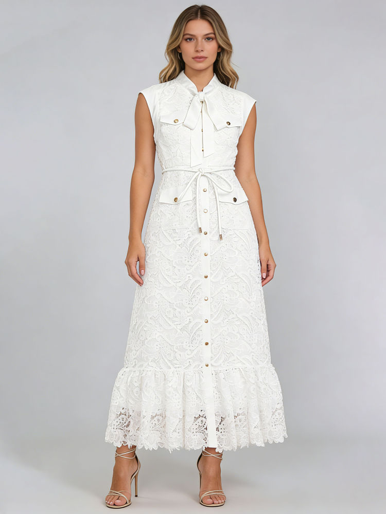 TWOTWINSTYLE Solid Sleeveles Patchwork Bowknot Fashion Dress