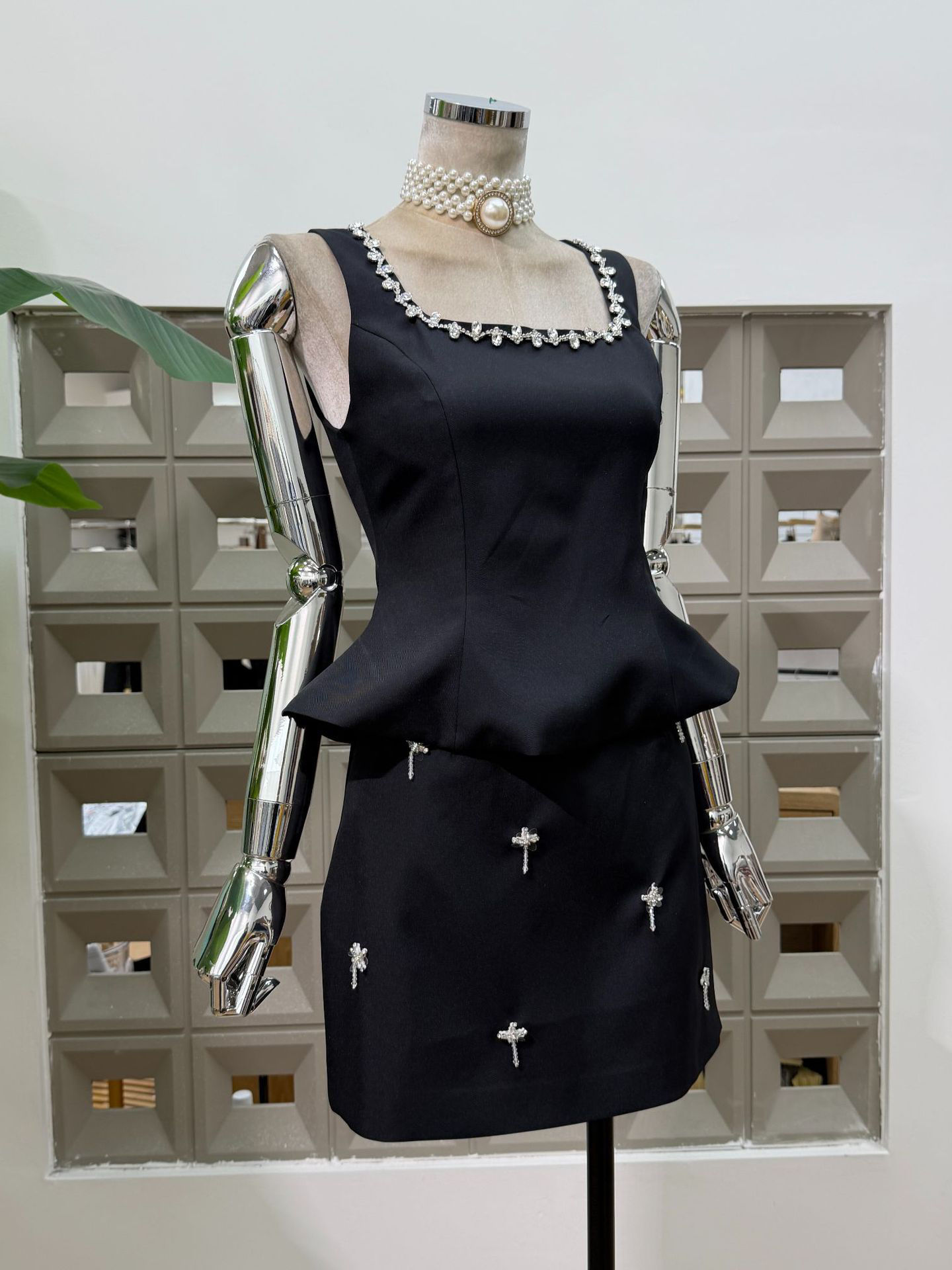 TWOTWINSTYLE Square Neckline Off Shoulder Tunic Top Patchwork Diamond Fashion Set