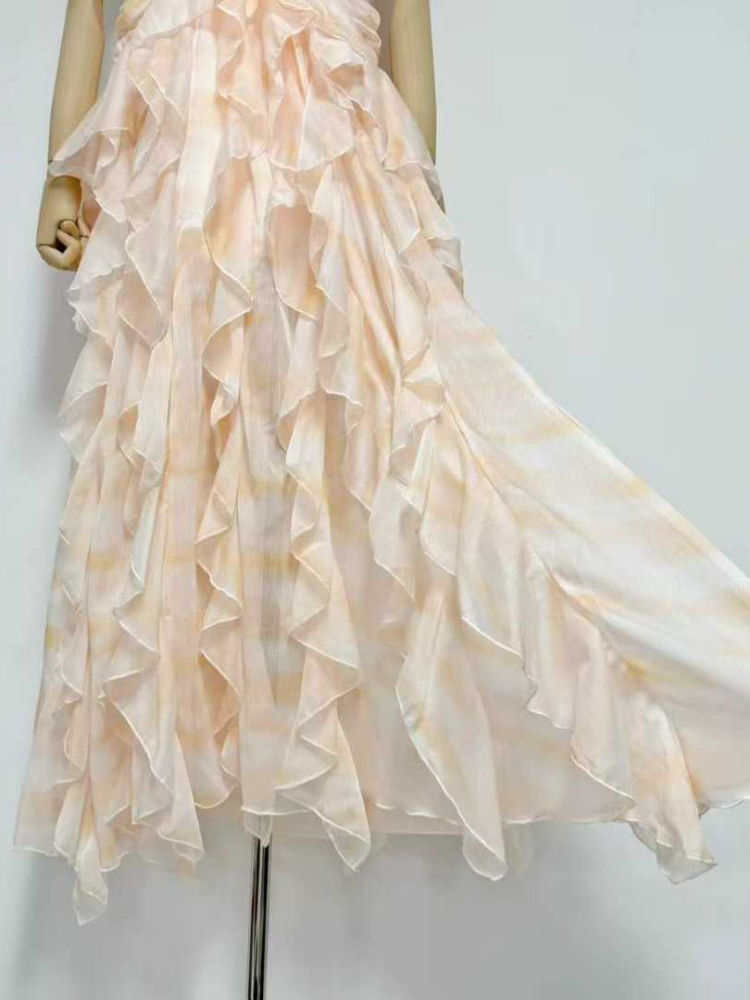 TWOTWINSTYLE Halter Tie Dye Irregular Ruffles Fashion Dress