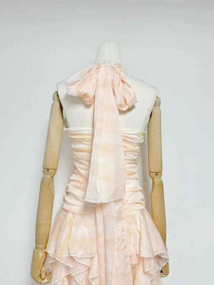 TWOTWINSTYLE Halter Tie Dye Irregular Ruffles Fashion Dress