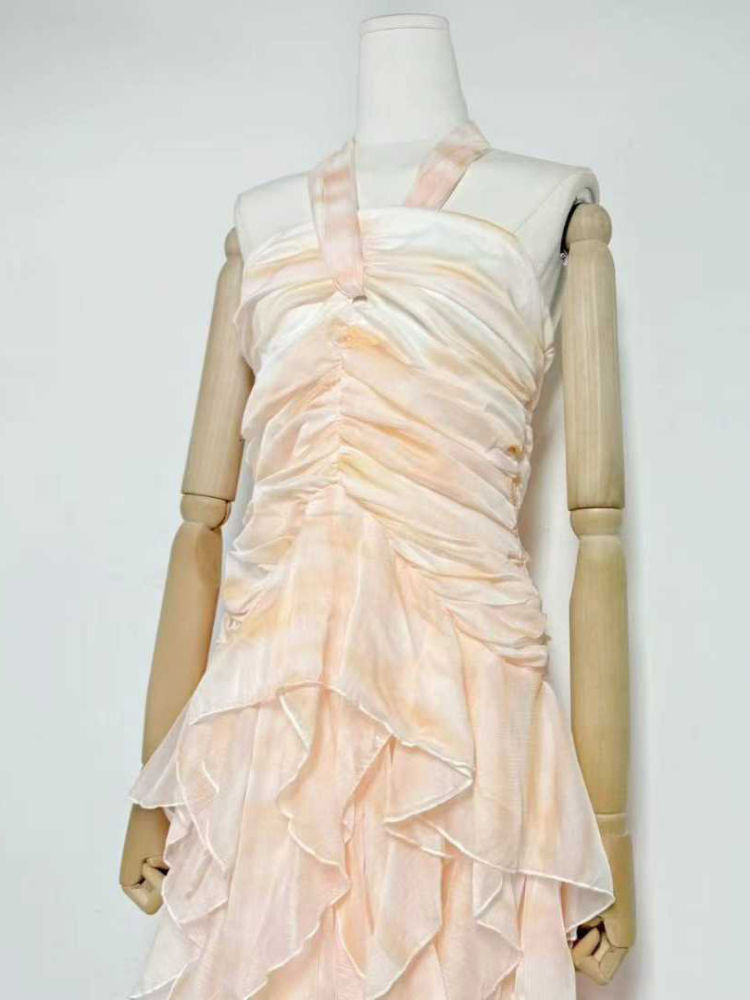 TWOTWINSTYLE Halter Tie Dye Irregular Ruffles Fashion Dress