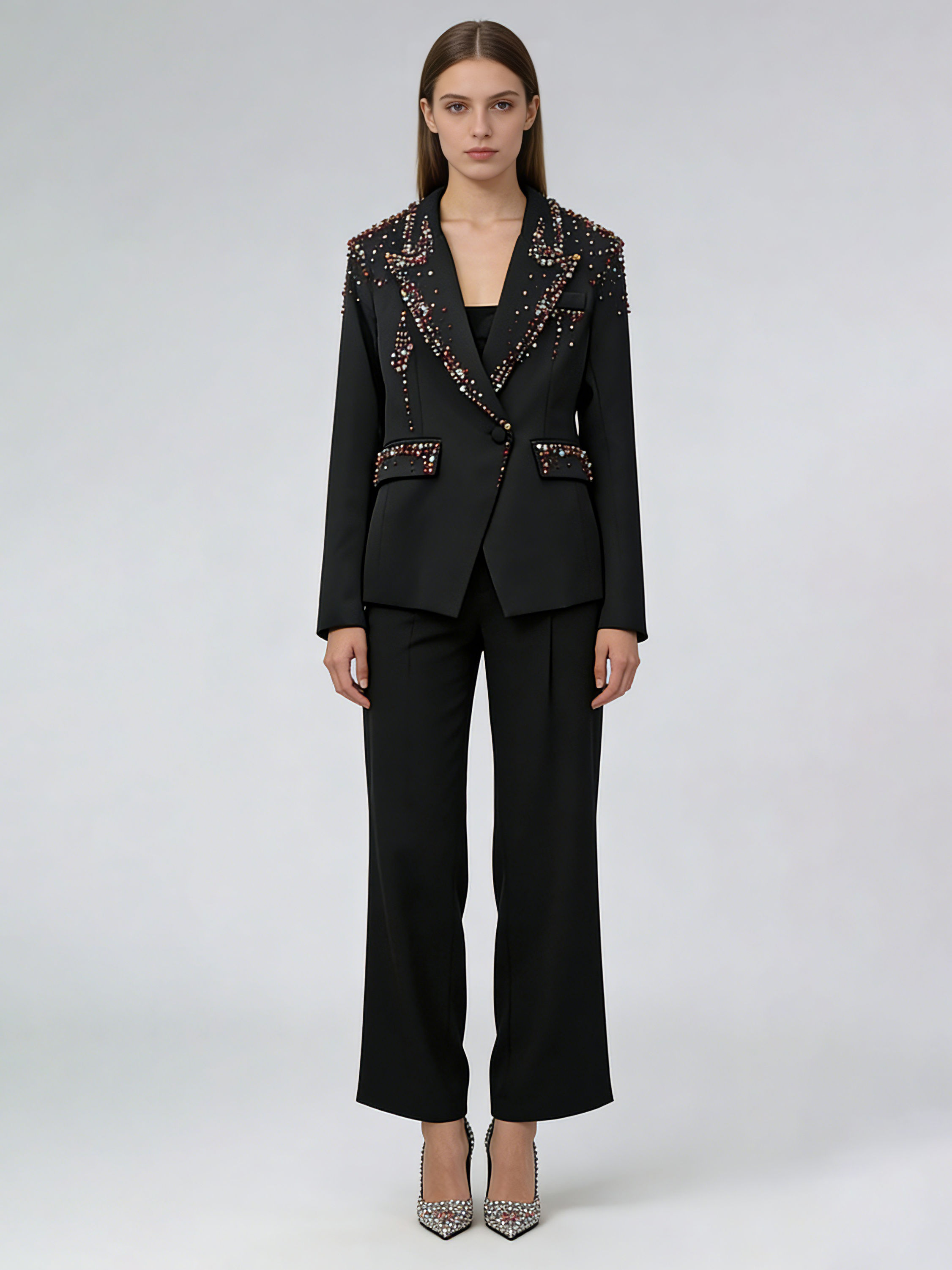 TWOTWINSTYLE Lapel Spliced Diamond Coat Wide Leg Pants Temperament Set
