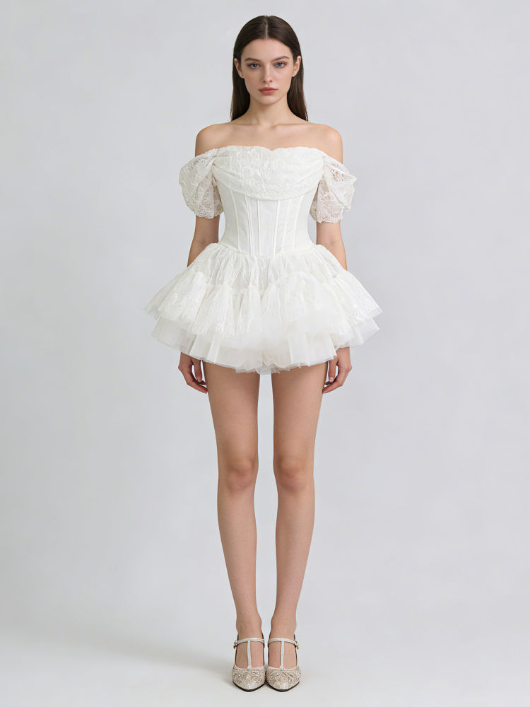 TWOTWINSTYLE Off Shoulder Patchwork Mesh Chic Mini Dress