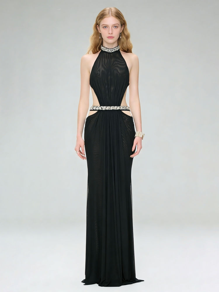 TWOTWINSTYLE Off Shoulder Spliced Diamond Hollow Out Fashion Dress