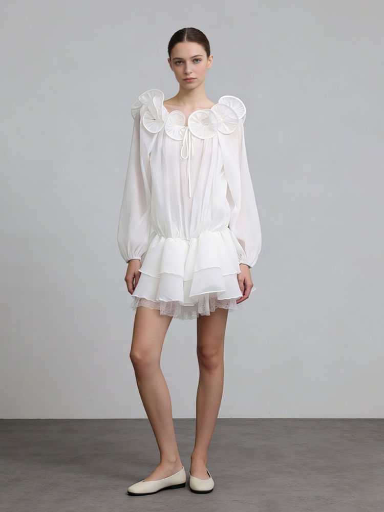 TWOTWINSTYLE Patchwork 3D Flower High Waist Elegant Dress