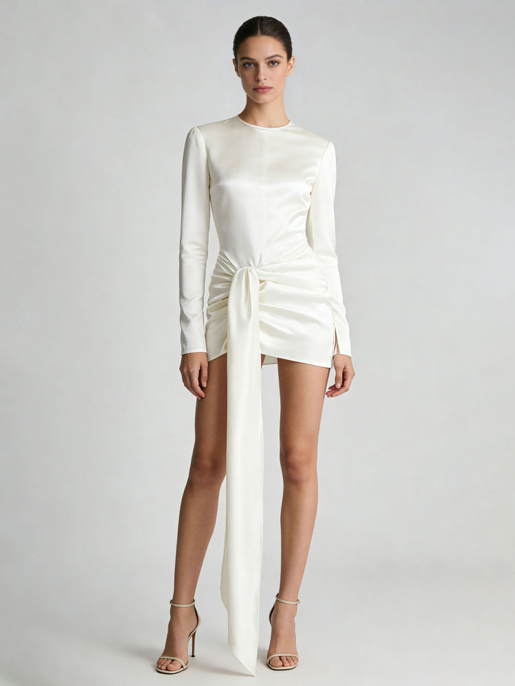 TWOTWINSTYLE Round Neck Long Sleeve Spliced Lace Up  Elegant Dress