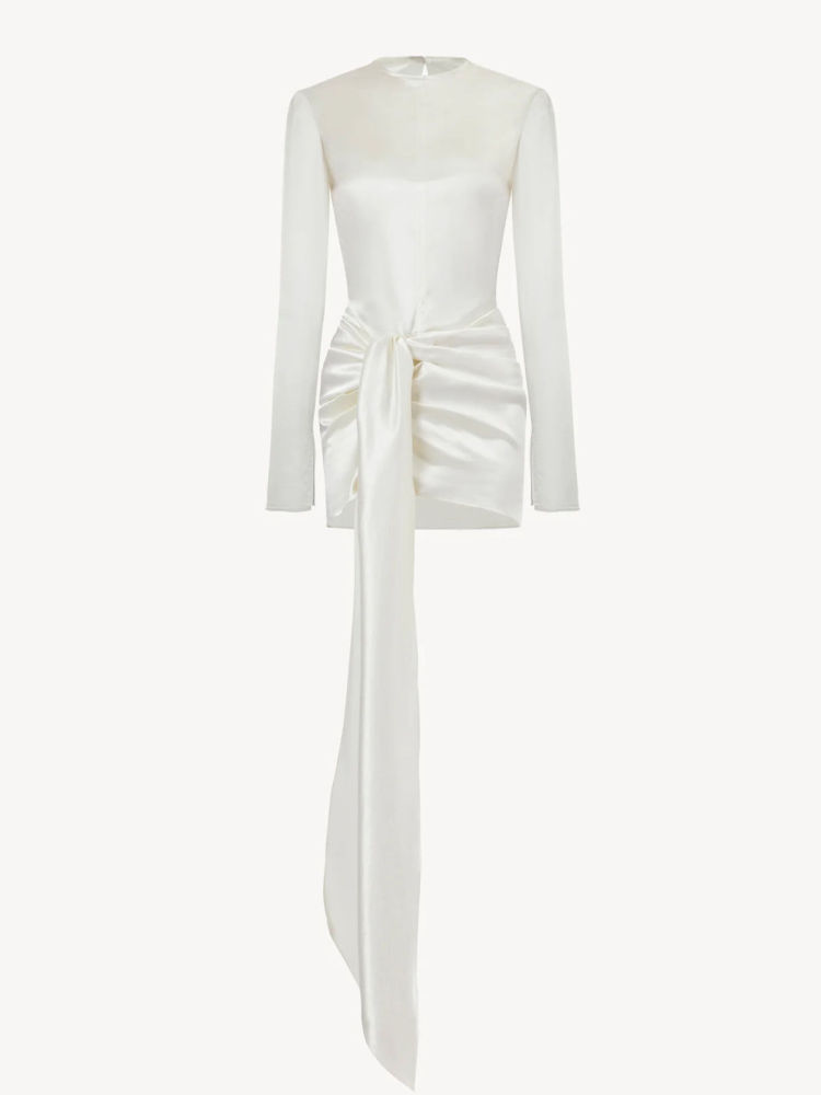 TWOTWINSTYLE Round Neck Long Sleeve Spliced Lace Up  Elegant Dress
